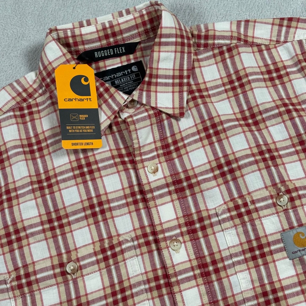Carhartt Bozeman Relaxed Fit Rugged Flex Plaid SS Shirt Red Mens Small